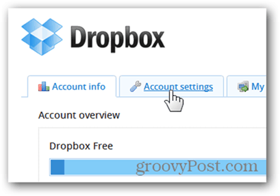 καρτέλα ρυθμίσεων λογαριασμού dropbox