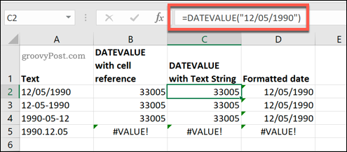 Η συνάρτηση DATEVALUE που χρησιμοποιείται στο Microsoft Excel