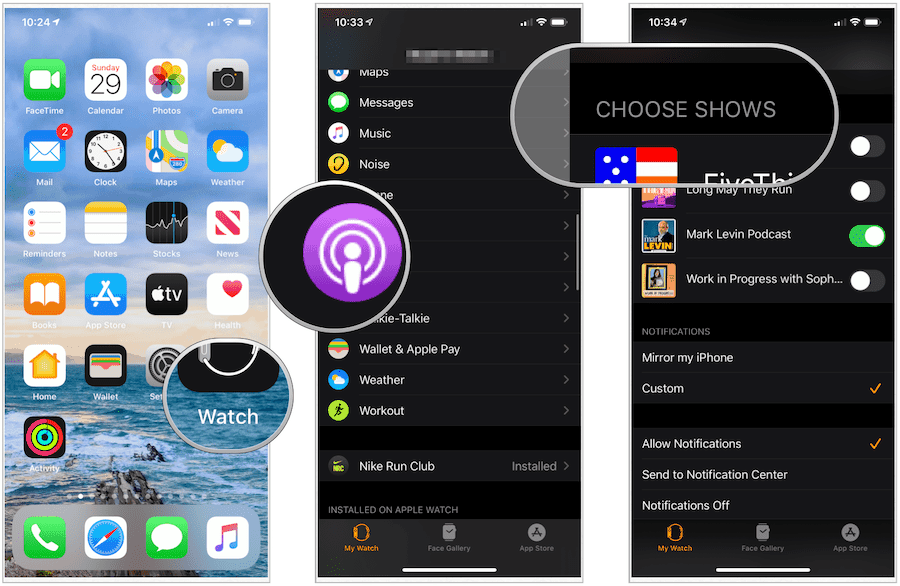 επιλέξτε podcasts στο Apple Watch
