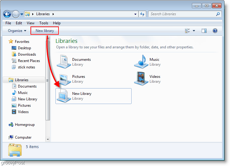 πώς να δημιουργήσετε μια νέα βιβλιοθήκη στα Windows 7