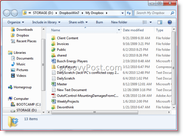 Windows 7 φάκελο Dropbox των Windows Explorer