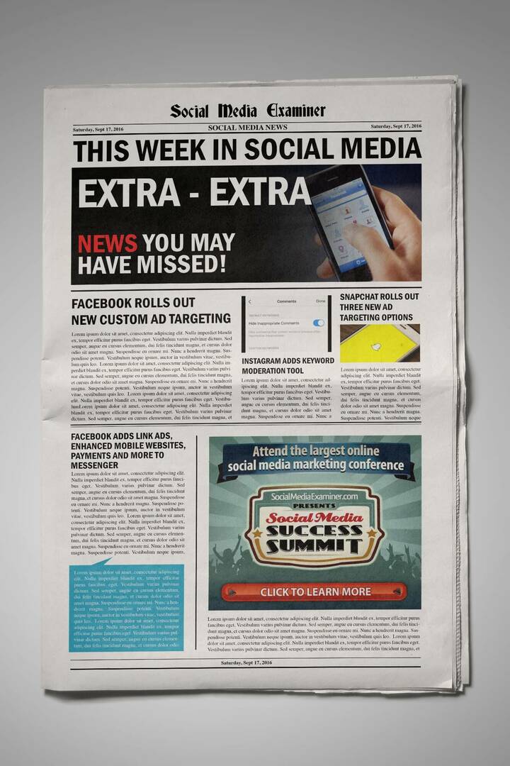 Το Προσαρμοσμένο κοινό Facebook στοχεύει τώρα στο Canvas Ad Viewers και άλλα νέα κοινωνικών μέσων για τις 17 Σεπτεμβρίου 2016.