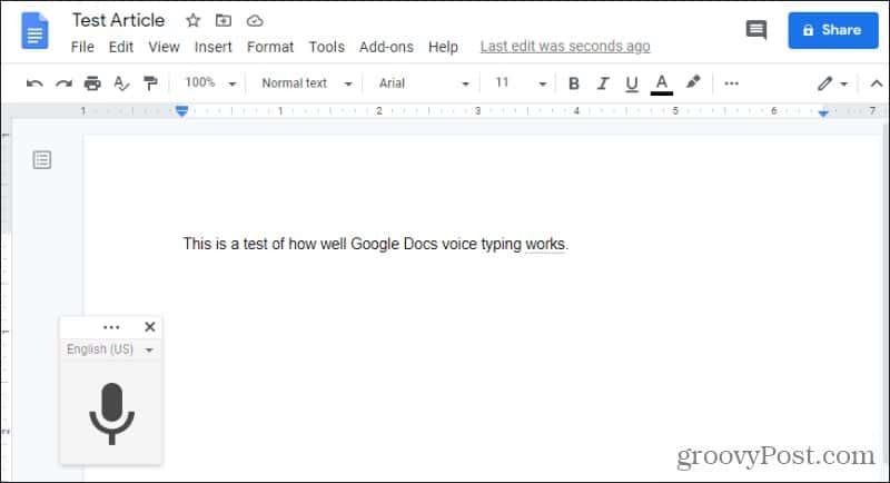 ενεργοποίηση της φωνητικής πληκτρολόγησης των εγγράφων google