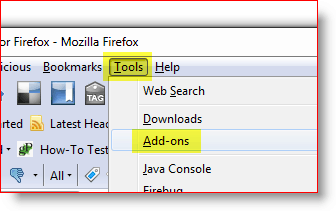 Ανοίξτε το μενού πρόσθετου του Firefox