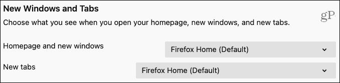 Firefox Νέα Windows και καρτέλες