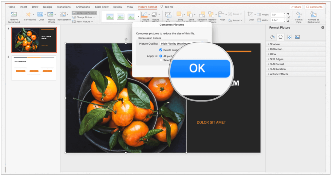 Επιλογή συμπίεσης PowerPoint Mac