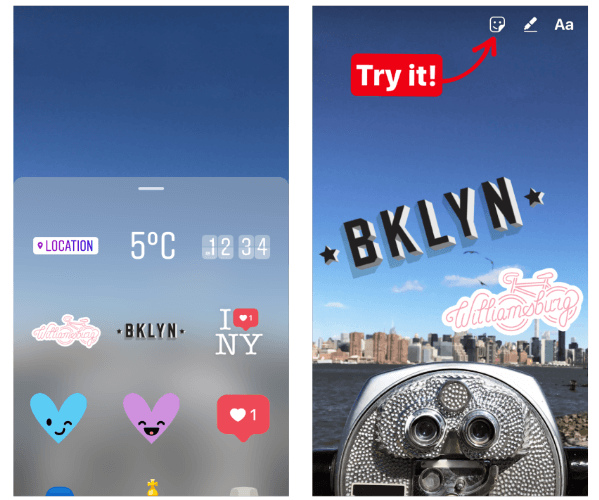 Το Instagram παρουσίασε μια πρώιμη έκδοση των geostickers στο Instagram Stories για τη Νέα Υόρκη και την Τζακάρτα. 