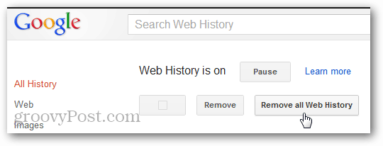 κατάργηση επιβεβαίωσης ιστορικού Ιστού από λογαριασμό Google