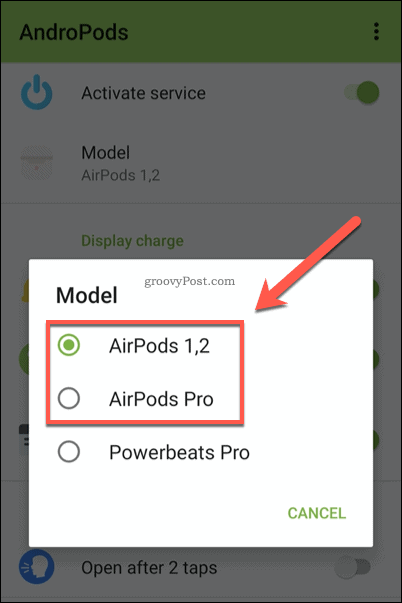 Μενού μοντέλου AndroPods AirPods