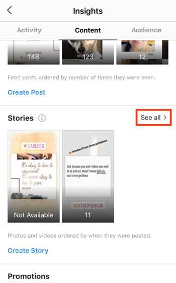 Δείτε τα δεδομένα του Instagram Stories ROI, Βήμα 3.