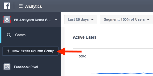 Δημιουργήστε ομάδες πηγών συμβάντων από τον πίνακα ελέγχου του Facebook Analytics.