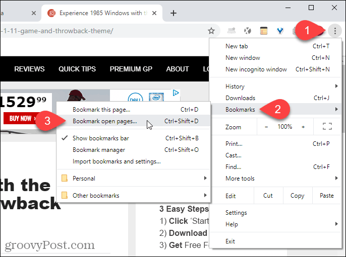 Επιλέξτε Προσθήκη ανοικτών σελίδων από το μενού του Chrome