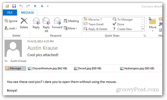 Πώς να ανοίξετε συνημμένα στο Outlook 2013 χωρίς ποντίκι