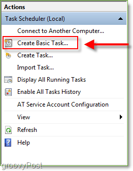Στιγμιότυπο οθόνης: Windows 7 Task Scheduler Δημιουργία βασικής εργασίας