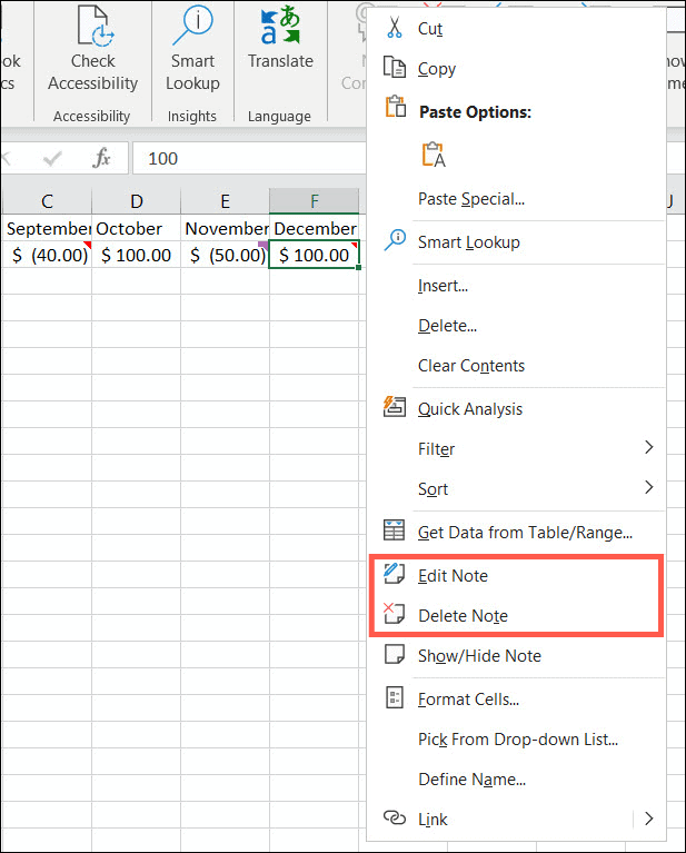 Επεξεργασία ή διαγραφή σημειώσεων στο Excel