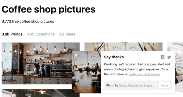 Αφού κατεβάσετε μια εικόνα, το Unsplash θα σας προτείνει να πείτε ευχαριστώ δίνοντας πίστωση στον φωτογράφο.