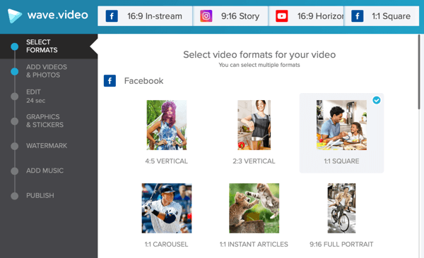 Αναπτύξτε μια κοινωνική στρατηγική βίντεο, δημιουργήστε βίντεο με το Wave.video, τις επιλογές προτύπου facebook.