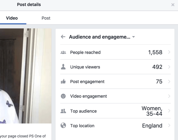 Το Facebook εμφανίζει ξεχωριστά στατιστικά στοιχεία αφοσίωσης για την ανάρτηση και το βίντεο.