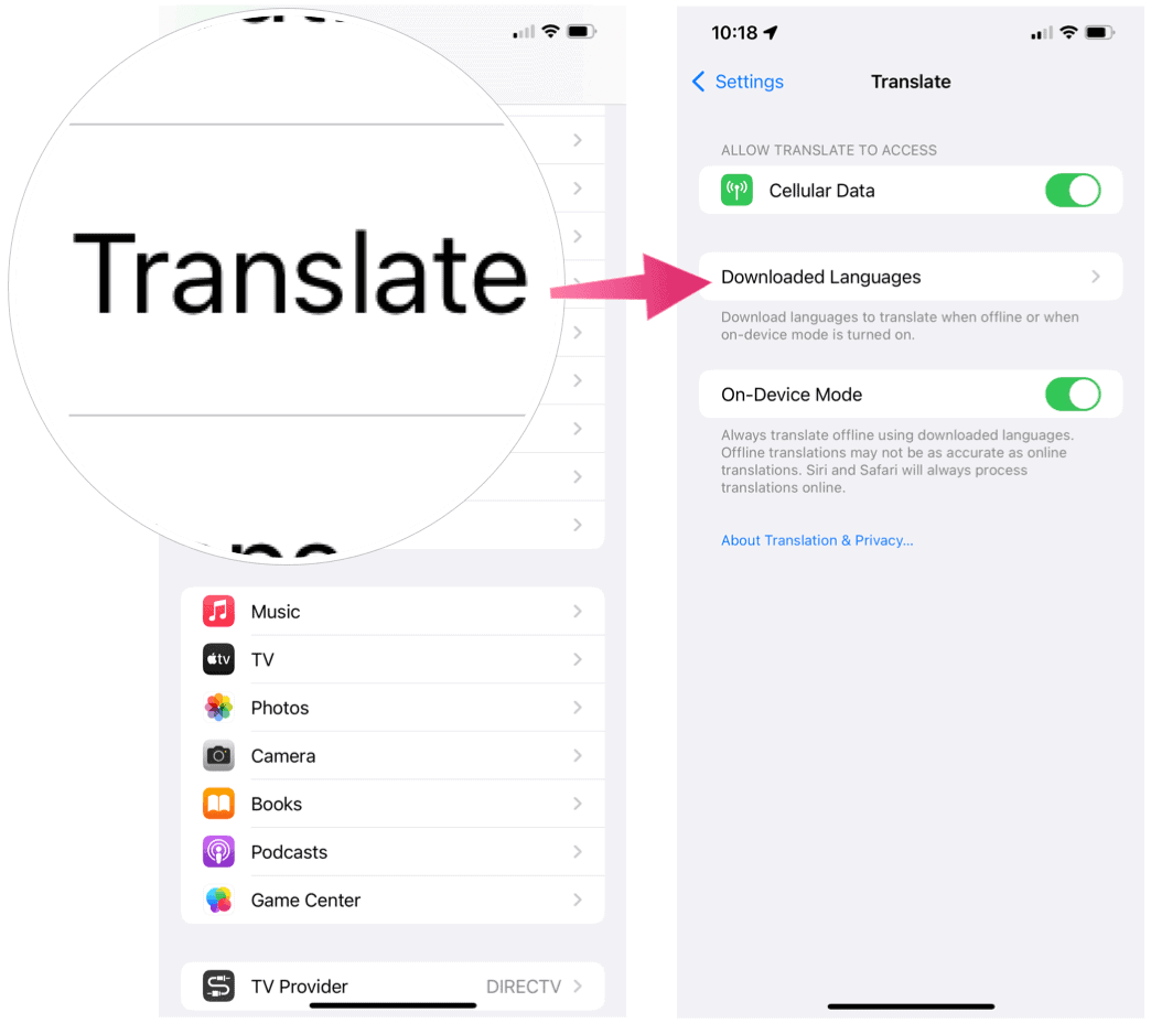 Γλώσσες λήψης iPhone
