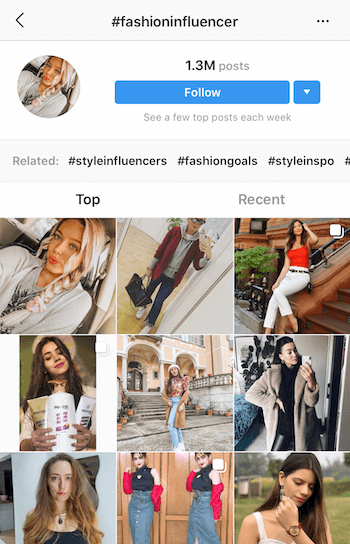 Αναζήτηση hashtag Instagram για πιθανές επιρροές για συνεργασία