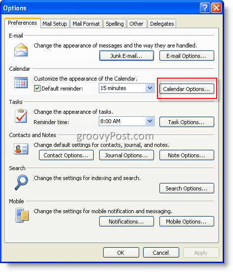 Επιλογές του Microsoft Outlook