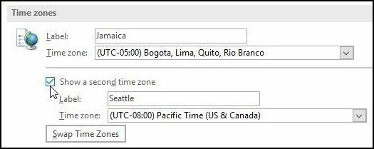 Τρόπος προσθήκης ζώνης πρόσθετης ώρας στο ημερολόγιο του Outlook 2016