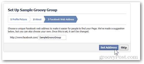facebook group setup βήμα 3 διεύθυνση facebook web address set
