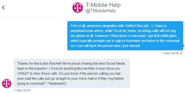 Ένας αντιπρόσωπος εξυπηρέτησης πελατών της T-Mobile μπόρεσε να αλληλεπιδράσει μαζί μου ένα προς ένα και μηδέν στο ζήτημά μου.