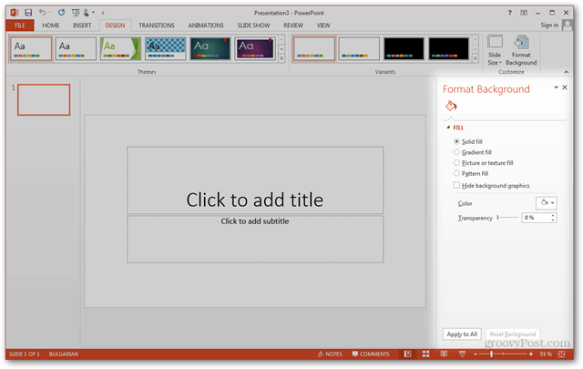 Γραφείο 2013 Πρότυπο Δημιουργία Δημιουργία Προσαρμοσμένου Σχεδιασμού POTX Προσαρμογή Slide Slides Tutorial Πώς να μορφοποιήσετε το παράθυρο φόντου