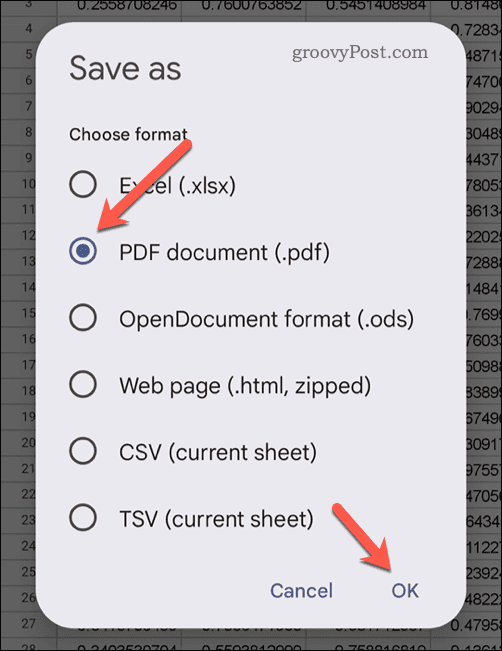 Εξαγωγή ως PDF στα Φύλλα Google