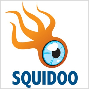 Αυτό είναι ένα στιγμιότυπο οθόνης του λογότυπου Squidoo, το οποίο είναι ένα πορτοκαλί πλάσμα με τέσσερα πλοκάμια και μεγάλο μπλε μάτι.
