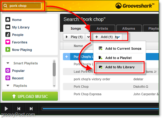 προσθέστε τα αναζητούμενα τραγούδια στη μουσική σας βιβλιοθήκη Grooveshark
