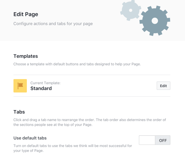 Κάντε κλικ στο κουμπί Επεξεργασία για να αλλάξετε το πρότυπο της σελίδας σας στο Facebook.