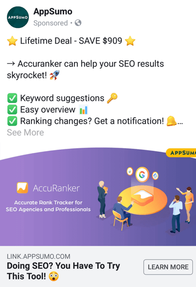 Τεχνικές διαφήμισης Facebook που παρέχουν αποτελέσματα, για παράδειγμα από το AppSumo που προσφέρει μια προσφορά