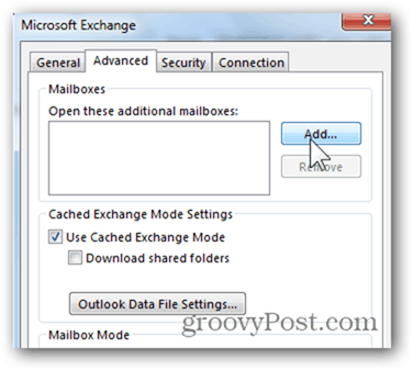 Προσθήκη γραμματοκιβωτίου Outlook 2013 - Κάντε κλικ στην επιλογή Για προχωρημένους, Προσθήκη