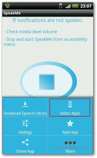 SpeakMe για Android επιλέξτε εφαρμογές