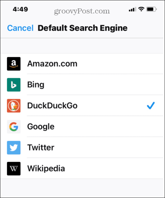 Ο Firefox επιλέξτε την προεπιλεγμένη λίστα αναζήτησης