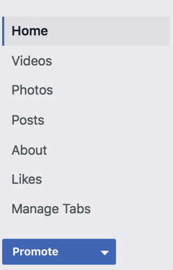 Κάντε κλικ στην επιλογή Διαχείριση καρτελών στην αριστερή πλευρική γραμμή της σελίδας σας στο Facebook.