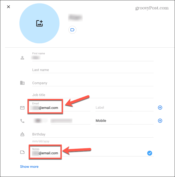 το gmail αντιγράψτε τη διεύθυνση email στις σημειώσεις