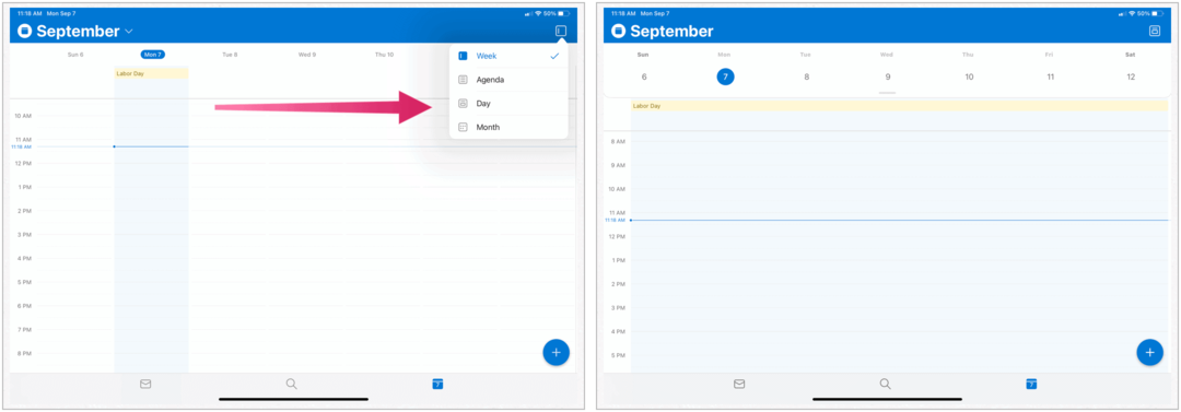 Microsoft Outlook σε iPad, προβολή ημερολογίου