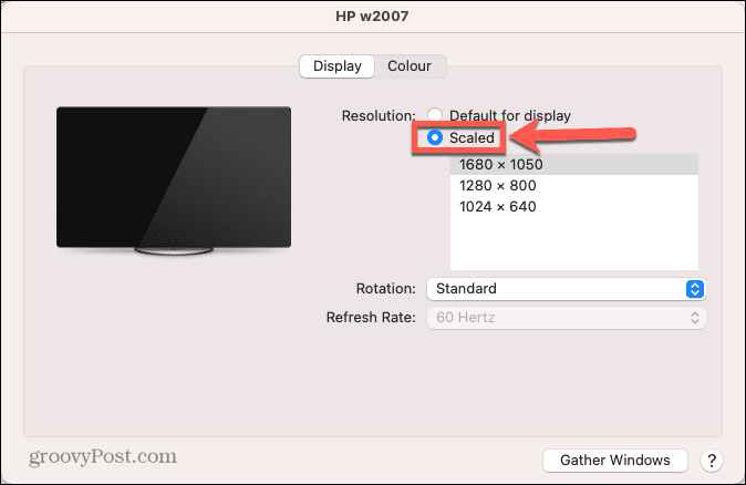 Κουμπί επιλογής σε κλίμακα εξωτερικής οθόνης mac