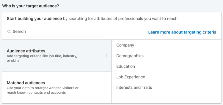 χαρακτηριστικά κοινού για διαφημίσεις LinkedIn