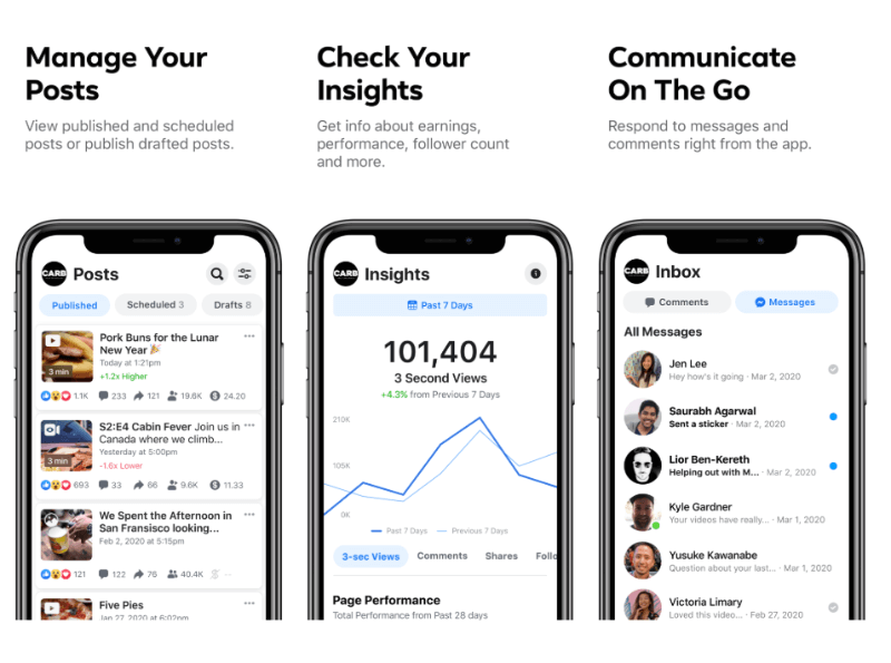 Το Facebook παρουσίασε μια νέα εφαρμογή για κινητά Creator Studio για iOS και Android. Συνοδευτικός συνεργάτης στο διανομέα του Creator Studio.