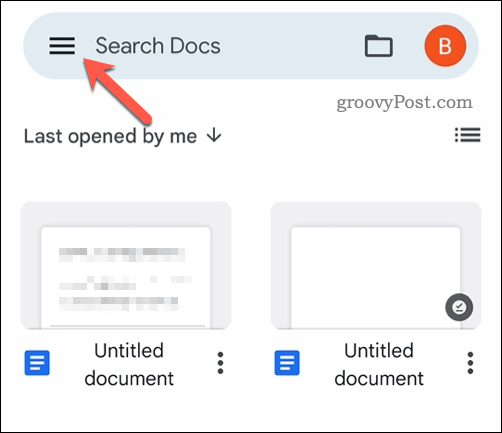 Ανοίξτε το μενού για κινητά τα Έγγραφα Google