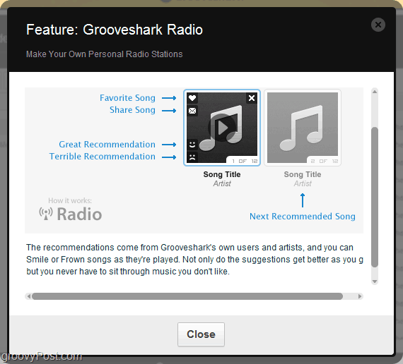 χρησιμοποιήστε τη μηχανή συστάσεων Grooveshark μέσω του ραδιοφώνου Grooveshark