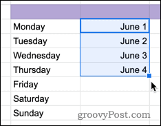 Συμπλήρωση κελιών με ημερομηνίες στα Φύλλα Google