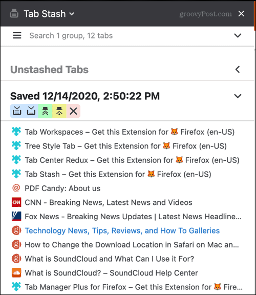 Επέκταση Tab Stash Firefox