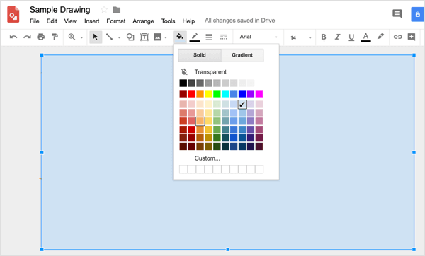 Για να εφαρμόσετε ένα προσαρμοσμένο χρώμα στο σχήμα σας, κάντε κλικ στο εργαλείο Fill Color και επιλέξτε Custom.
