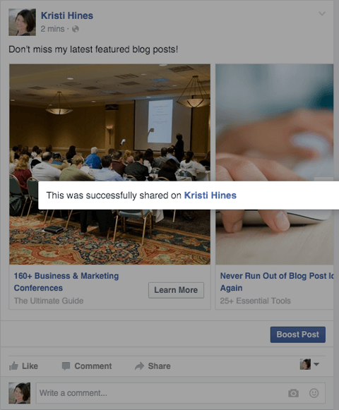 Κοινή χρήση διαφήμισης στο Facebook ως μήνυμα επιβεβαίωσης μετά τη σελίδα
