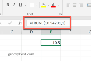 Η συνάρτηση TRUNC στο Excel με ένα δεκαδικό ψηφίο